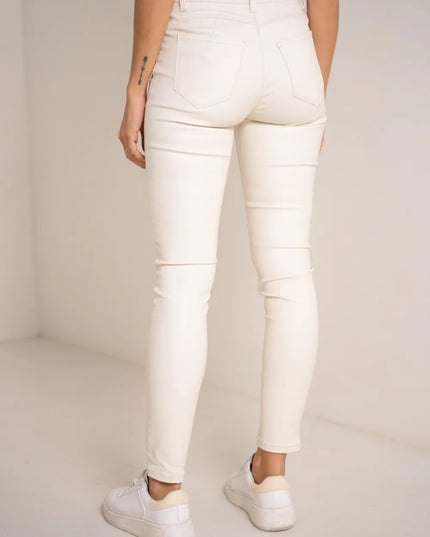 Women's White Coated Slim Push-Up Trousers