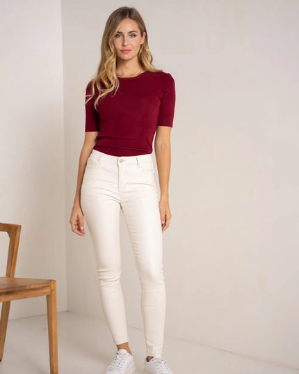 Women's White Coated Slim Push-Up Trousers