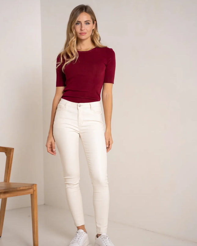 Women's White Coated Slim Push-Up Trousers