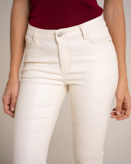 Women's White Coated Slim Push-Up Trousers