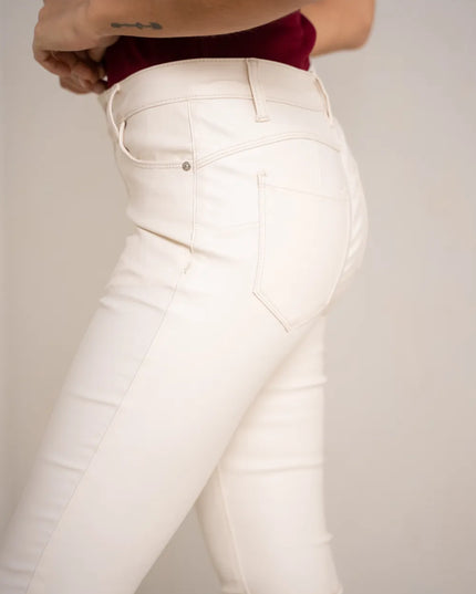 Women's White Coated Slim Push-Up Trousers