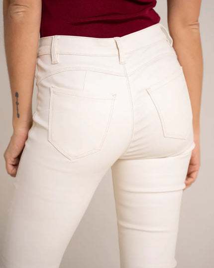 Women's White Coated Slim Push-Up Trousers