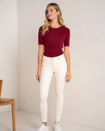 Women's White Coated Slim Push-Up Trousers
