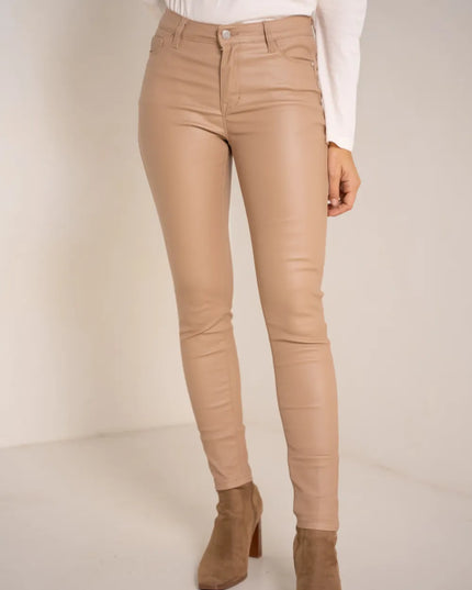 Women's Beige Coated Slim Push-Up Trousers