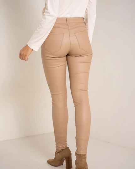 Women's Beige Coated Slim Push-Up Trousers