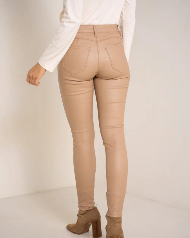 Women's Beige Coated Slim Push-Up Trousers