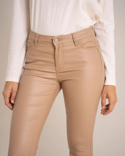 Women's Beige Coated Slim Push-Up Trousers