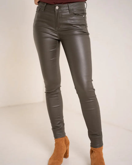 Women's Charcoal Coated Slim Push-Up Trousers