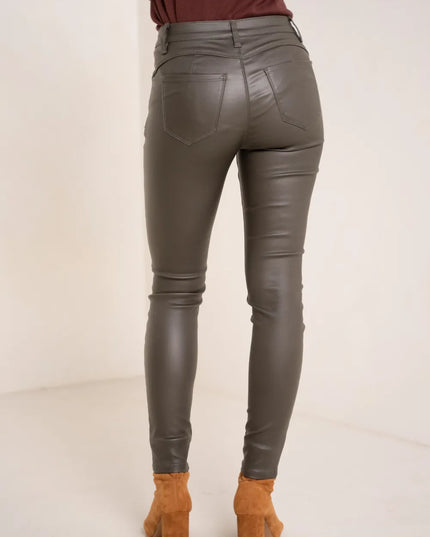 Women's Charcoal Coated Slim Push-Up Trousers