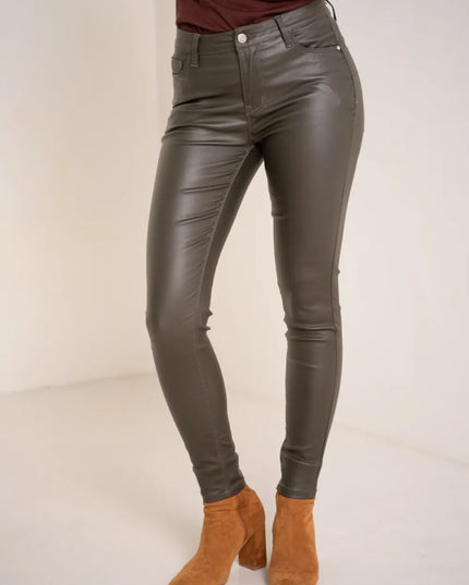 Women's Charcoal Coated Slim Push-Up Trousers