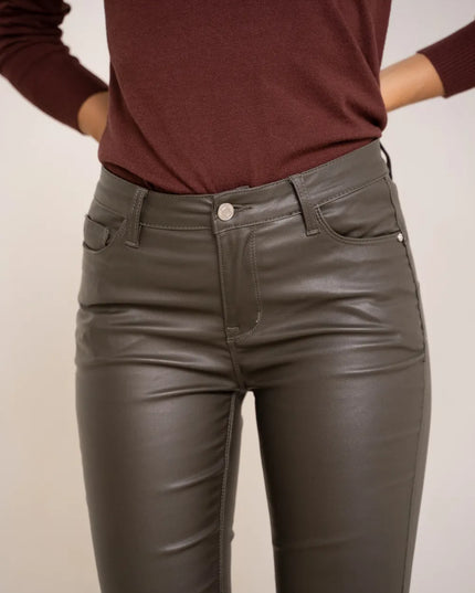 Women's Charcoal Coated Slim Push-Up Trousers