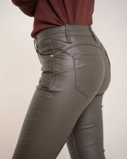 Women's Charcoal Coated Slim Push-Up Trousers