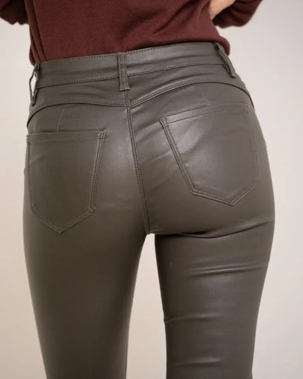 Women's Charcoal Coated Slim Push-Up Trousers
