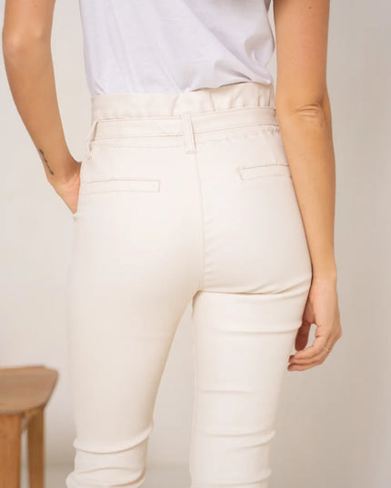 Women's Ecru Coated Paperbag Trousers