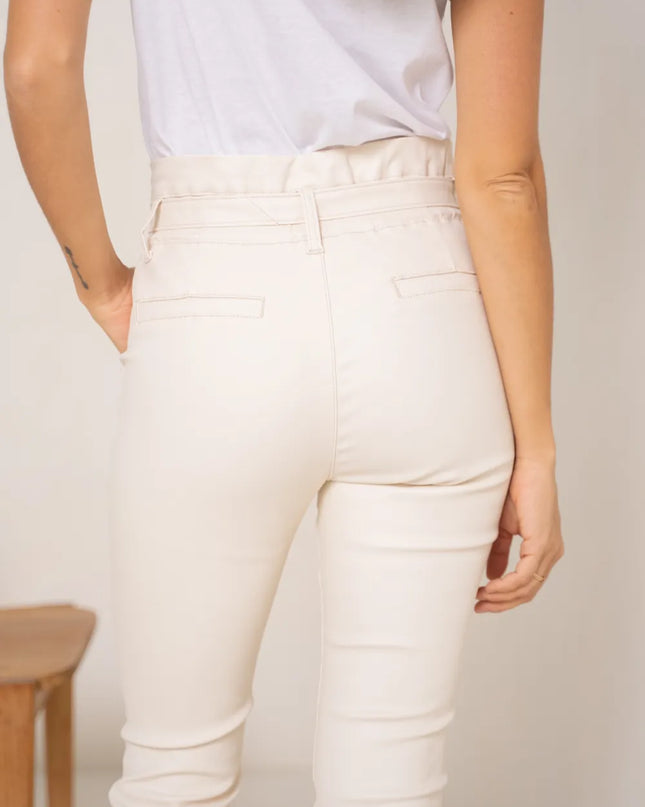 Women's Ecru Coated Paperbag Trousers
