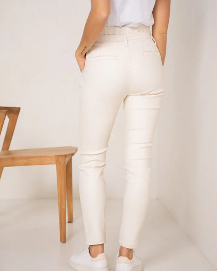 Women's Ecru Coated Paperbag Trousers