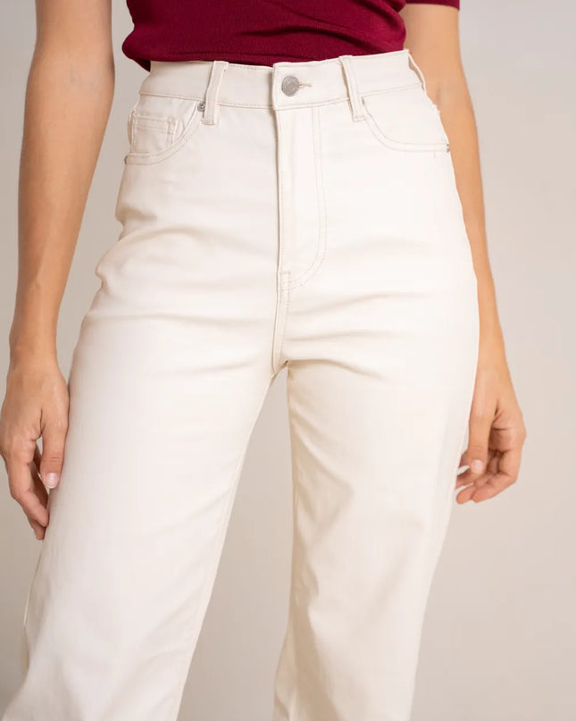 Women's Ecru Coated Wide-Leg Trousers