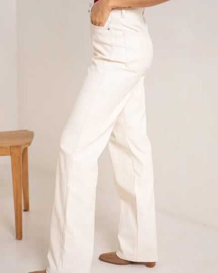 Women's Ecru Coated Wide-Leg Trousers