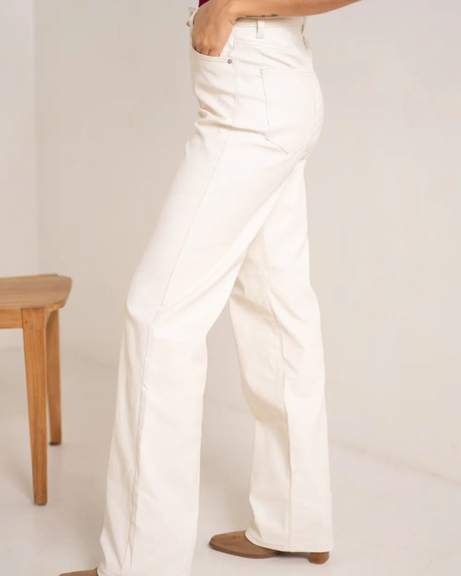 Women's Ecru Coated Wide-Leg Trousers