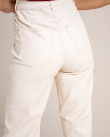 Women's Ecru Coated Wide-Leg Trousers