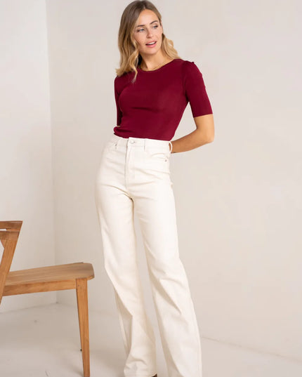 Women's Ecru Coated Wide-Leg Trousers