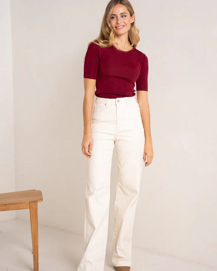Women's Ecru Coated Wide-Leg Trousers