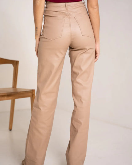 Women's Camel Coated Wide-Leg Trousers