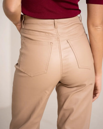 Women's Camel Coated Wide-Leg Trousers