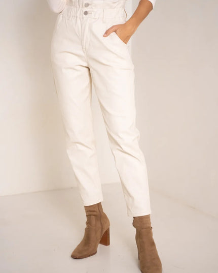 Women's Ecru Coated Slouchy Trousers