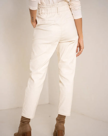 Women's Ecru Coated Slouchy Trousers