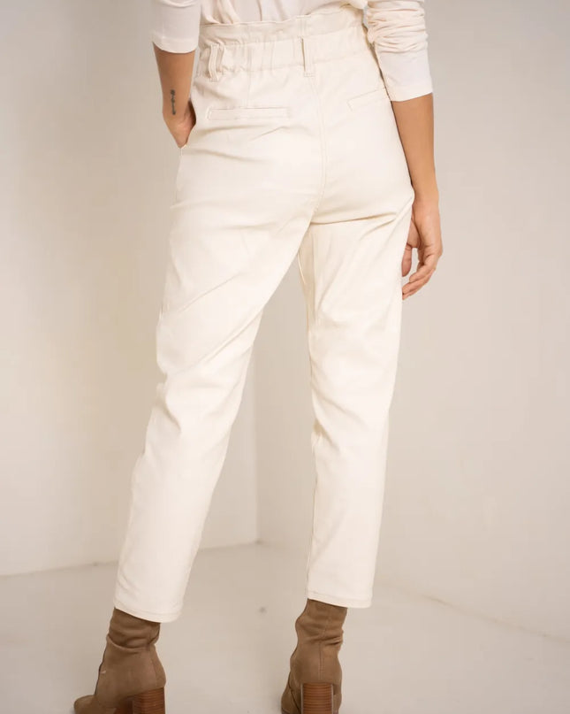 Women's Ecru Coated Slouchy Trousers
