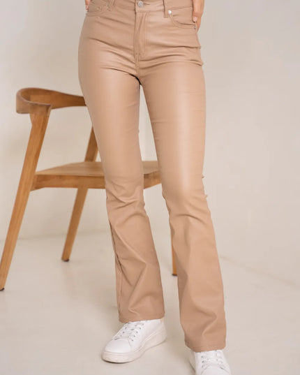 Women's Camel Coated Bootcut Trousers