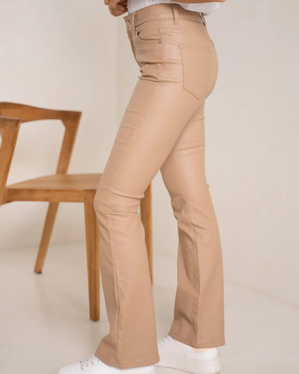Women's Camel Coated Bootcut Trousers