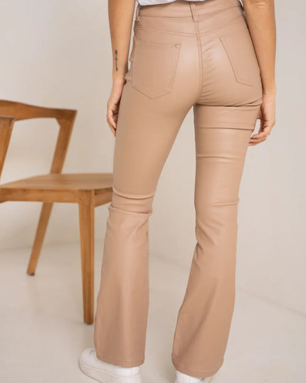 Women's Camel Coated Bootcut Trousers