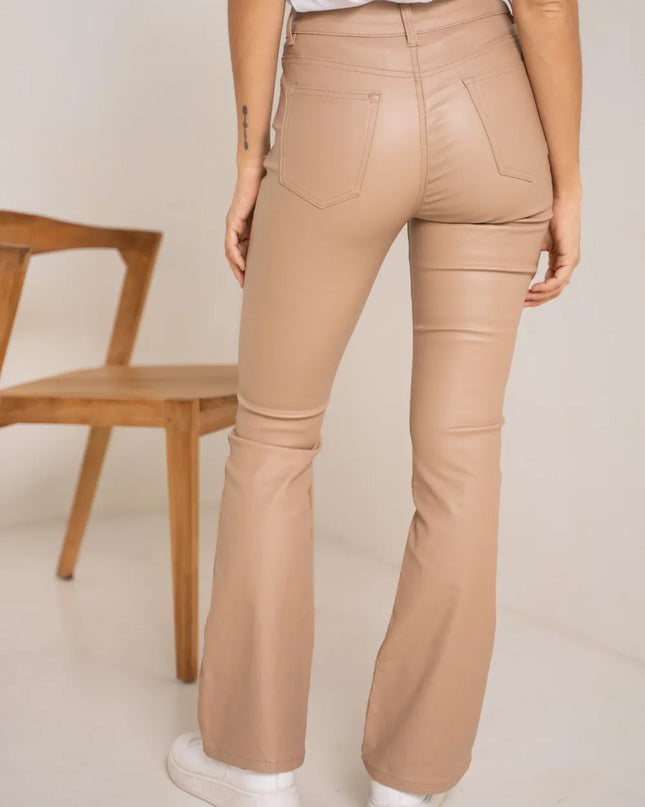 Women's Camel Coated Bootcut Trousers
