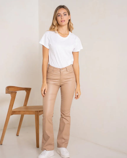 Women's Camel Coated Bootcut Trousers