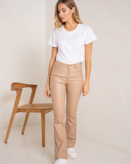 Women's Camel Coated Bootcut Trousers