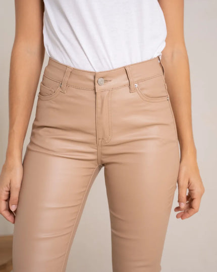 Women's Camel Coated Bootcut Trousers