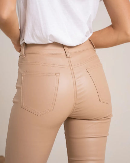 Women's Camel Coated Bootcut Trousers