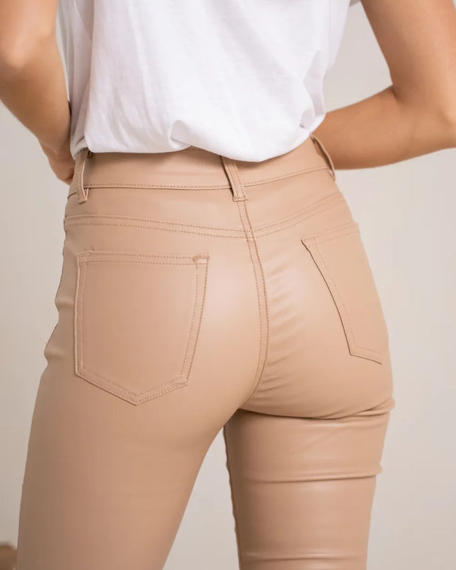 Women's Camel Coated Bootcut Trousers