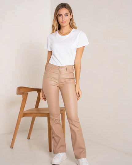 Women's Camel Coated Bootcut Trousers