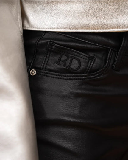 Women's Black Fleece-Lined Coated Slim Trousers