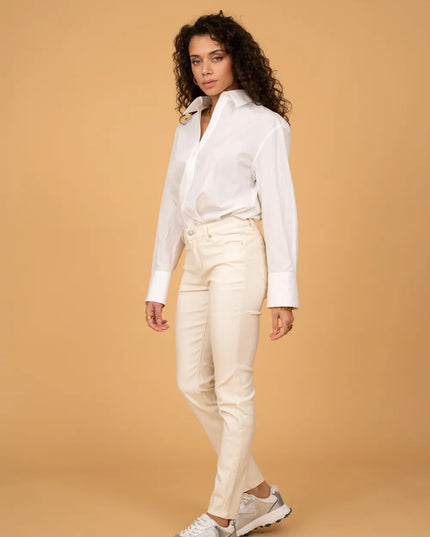 Women's Ecru Fleece-Lined Coated Trousers