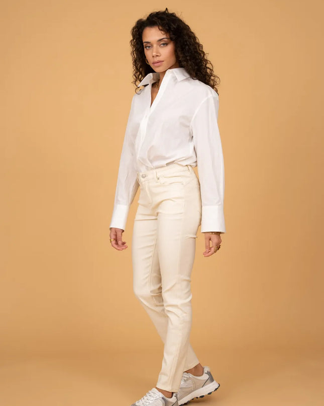 Women's Ecru Fleece-Lined Coated Trousers
