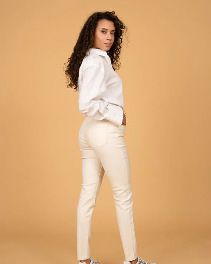 Women's Ecru Fleece-Lined Coated Trousers