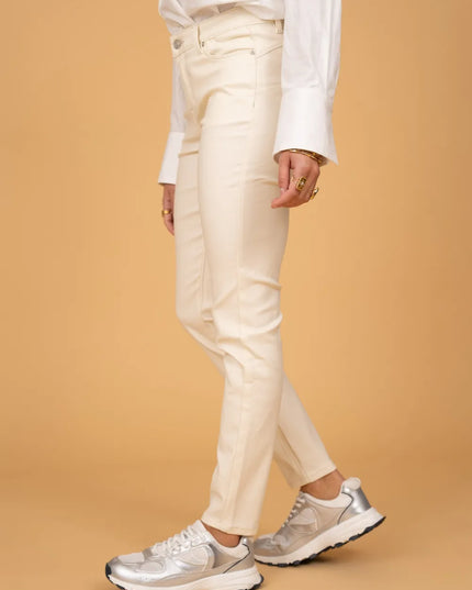 Women's Ecru Fleece-Lined Coated Trousers