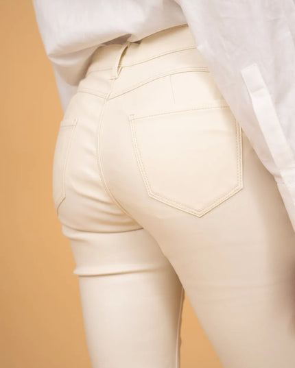 Women's Ecru Fleece-Lined Coated Trousers