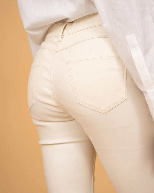 Women's Ecru Fleece-Lined Coated Trousers