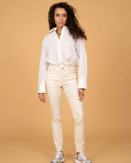 Women's Ecru Fleece-Lined Coated Trousers