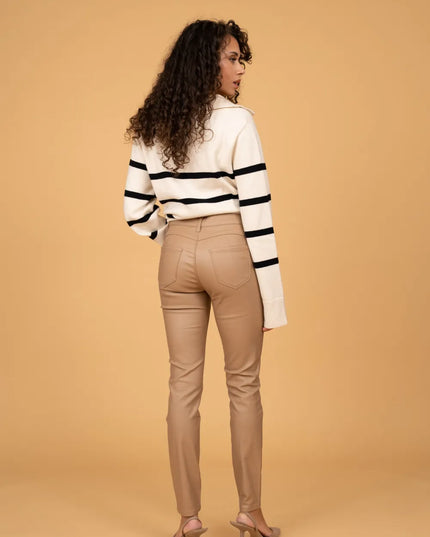Women's Camel Fleece-Lined Coated Trousers